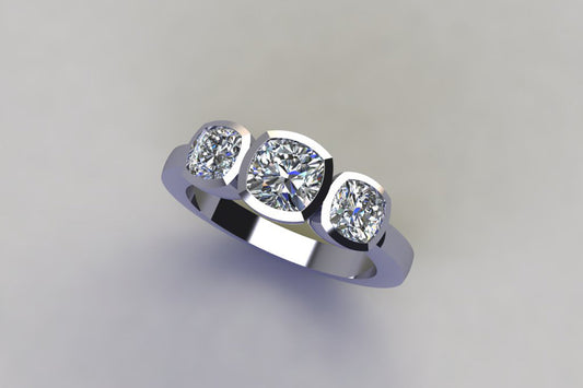 Three Stone Cushion Shaped Diamond Platinum Ring Design