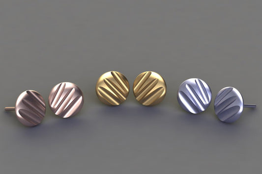 Round Fluted Design Platinum & 18ct Gold Ear Studs