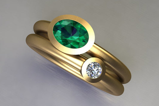 Oval Emerald & Round Brilliant Cut Diamond 18ct Gold Ring Design