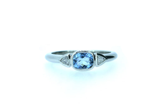 Cushion Aquamarine & Trillion Diamond Platinum Ring