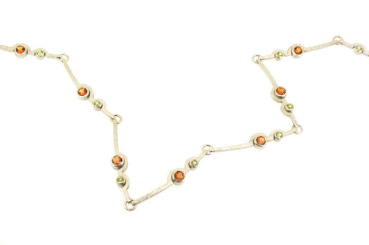 Cup Design Citrine & Peridot Silver Link Necklace