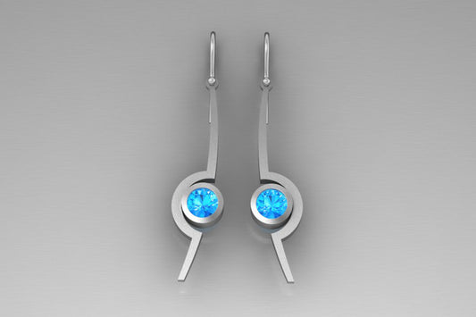 Cup Design Blue Topaz Silver Earrings