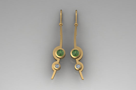 Cup Design Green Tourmaline & Diamond Yellow Gold Earrings